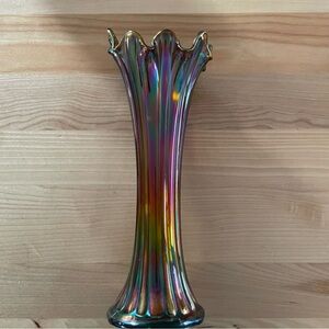Iridescent Rainbow Glass Decorative Vase Northwood Glass